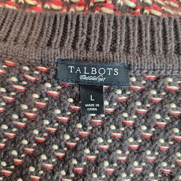 Talbots Sweater Vest L Brown Burgundy Red Camel Knit Classic Layering Piece - Picture 8 of 10